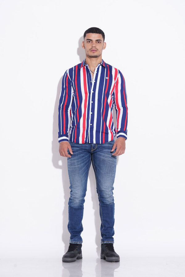 REB BLUE FULL SLEEVE STRIPE CASUAL SHIRT