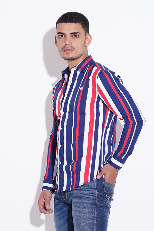 REB BLUE FULL SLEEVE STRIPE CASUAL SHIRT