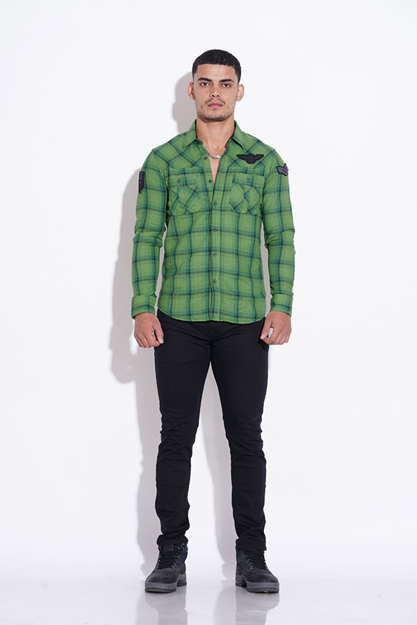 GREEN FULL SLEEVE CHECK CASUAL SHIRT