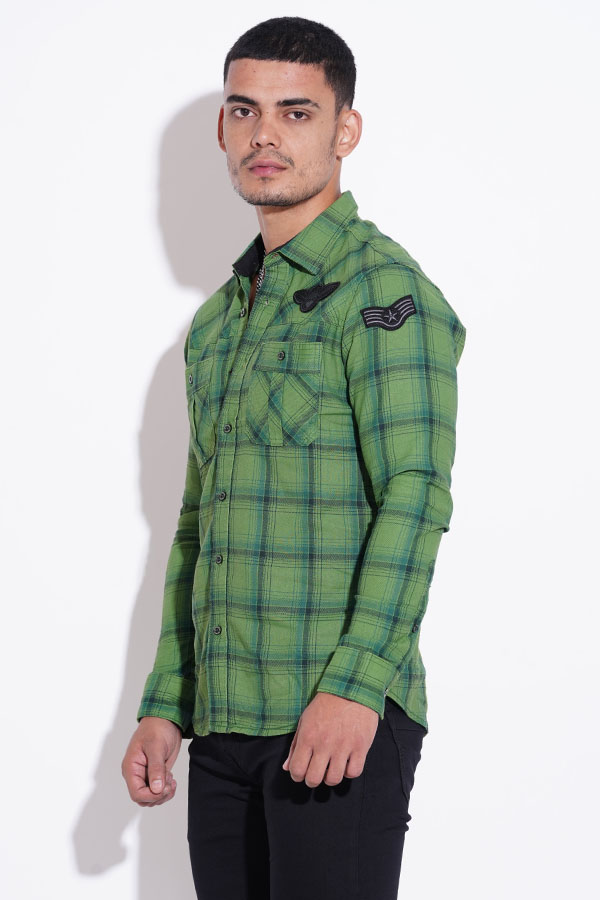 GREEN FULL SLEEVE CHECK CASUAL SHIRT