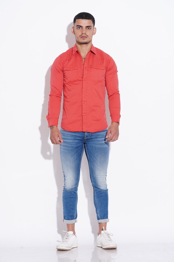 RUST FULL SLEEVE COTTON CASUAL SHIRT