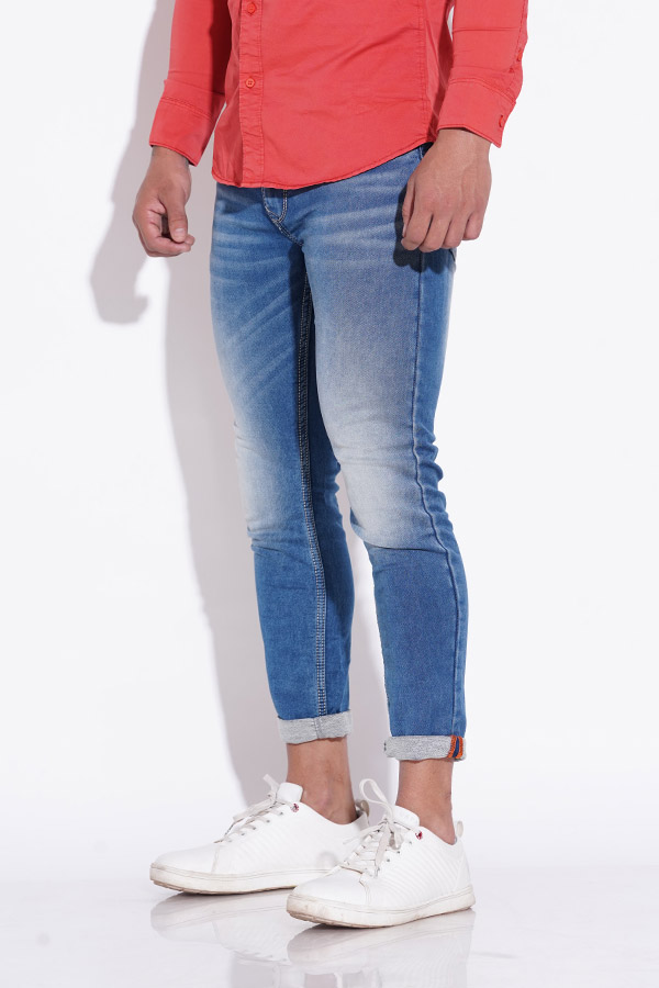 MED BLUE 5 POCKET LOW-RISE ANKLE LENGTH JEANS