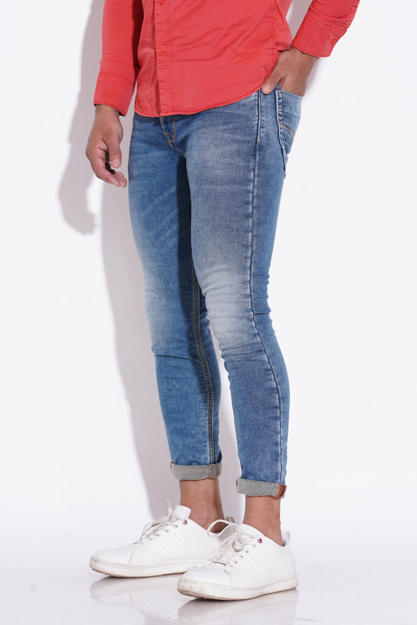 MED BLUE 5 POCKET LOW-RISE ANKLE LENGTH JEANS