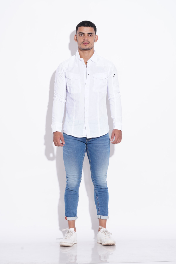 WHITE FULL SLEEVE COTTON CASUAL SHIRT