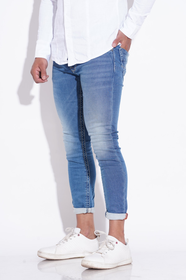 MED BLUE 5 POCKET LOW-RISE ANKLE LENGTH JEANS