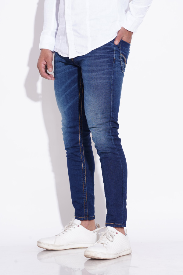 MED BLUE 5 POCKET LOW-RISE ANKLE LENGTH JEANS