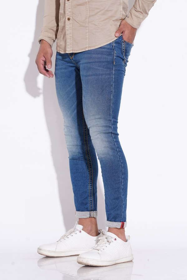 MED BLUE 5 POCKET LOW-RISE ANKLE LENGTH JEANS