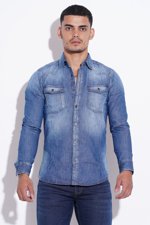 MED BLUE FULL SLEEVE DENIM CASUAL SHIRT