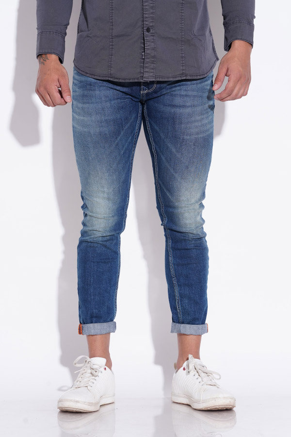 MED BLUE 5 POCKET LOW-RISE ANKLE LENGTH JEANS