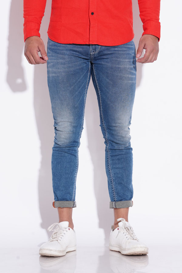 MED BLUE 5 POCKET LOW-RISE ANKLE LENGTH JEANS