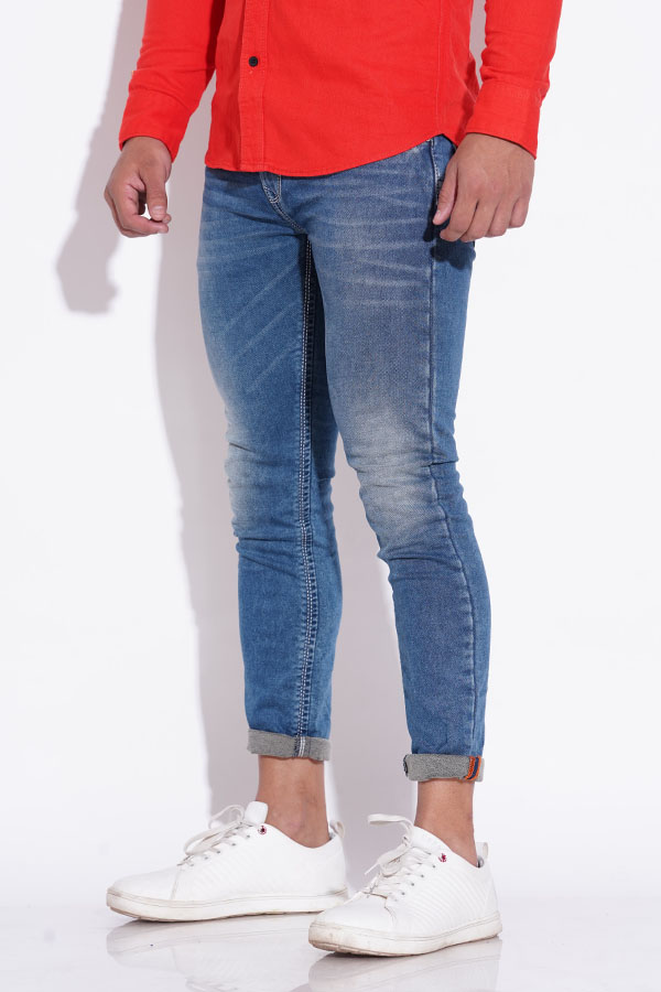 MED BLUE 5 POCKET LOW-RISE ANKLE LENGTH JEANS