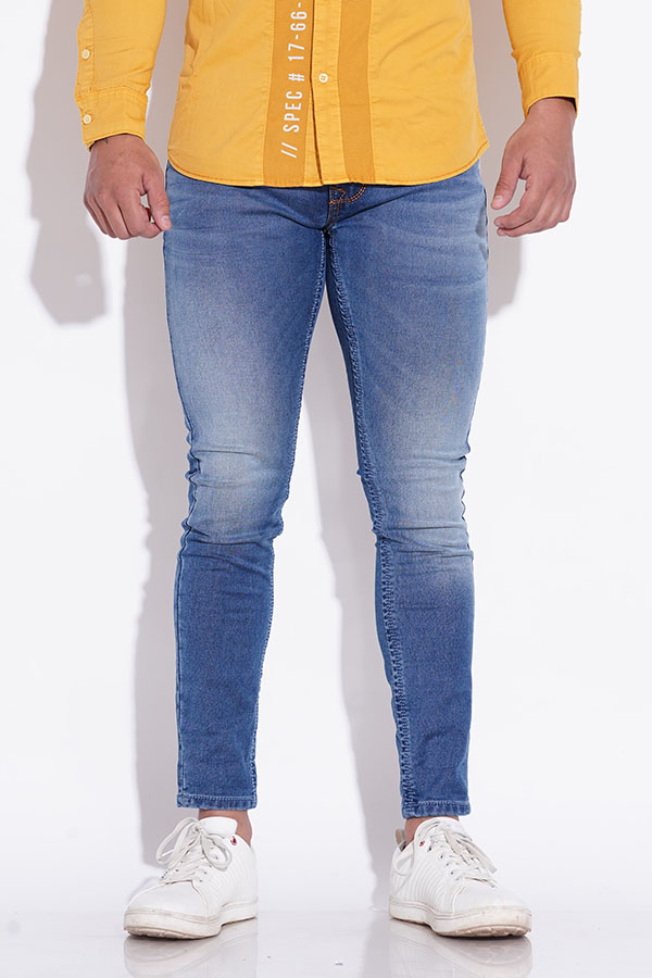 MED BLUE 5 POCKET LOW-RISE ANKLE LENGTH JEANS