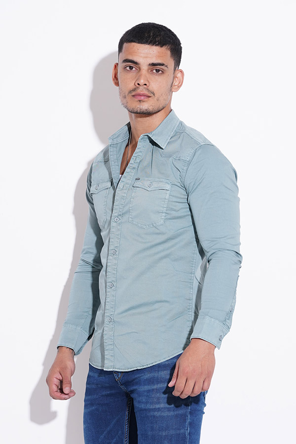 PETROL FULL SLEEVE COTTON CASUAL SHIRT