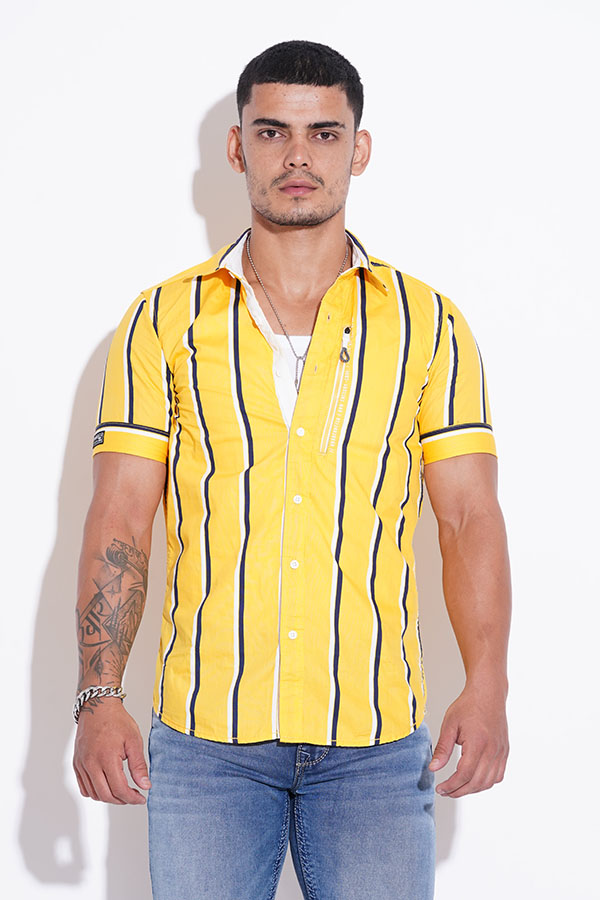 YELLOW HALF SLEEVE STRIPE CASUAL SHIRT