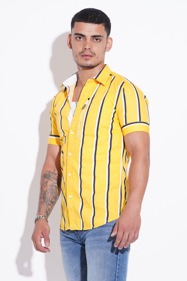 YELLOW HALF SLEEVE STRIPE CASUAL SHIRT