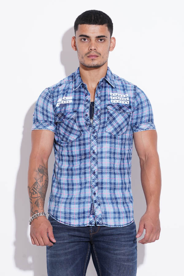 INDIGO DK BLUE HALF SLEEVES CHECK SHIRT