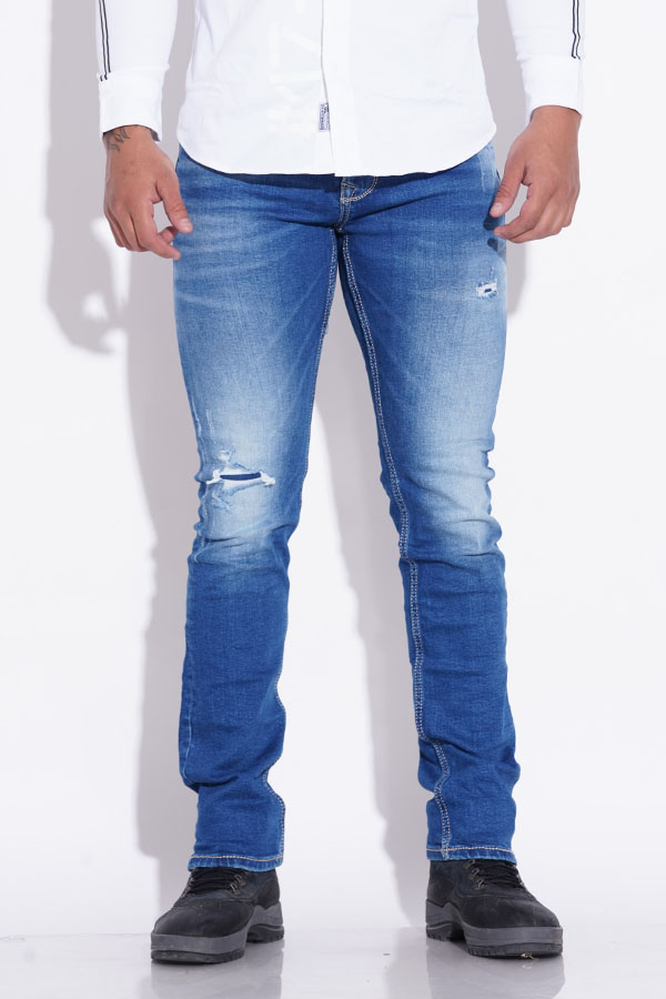 MED BLUE 5 POCKET MID-RISE JEANS