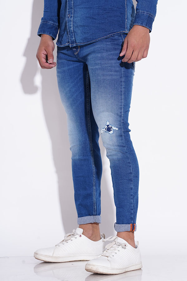 MED BLUE 5 POCKET LOW-RISE ANKLE LENGTH JEANS