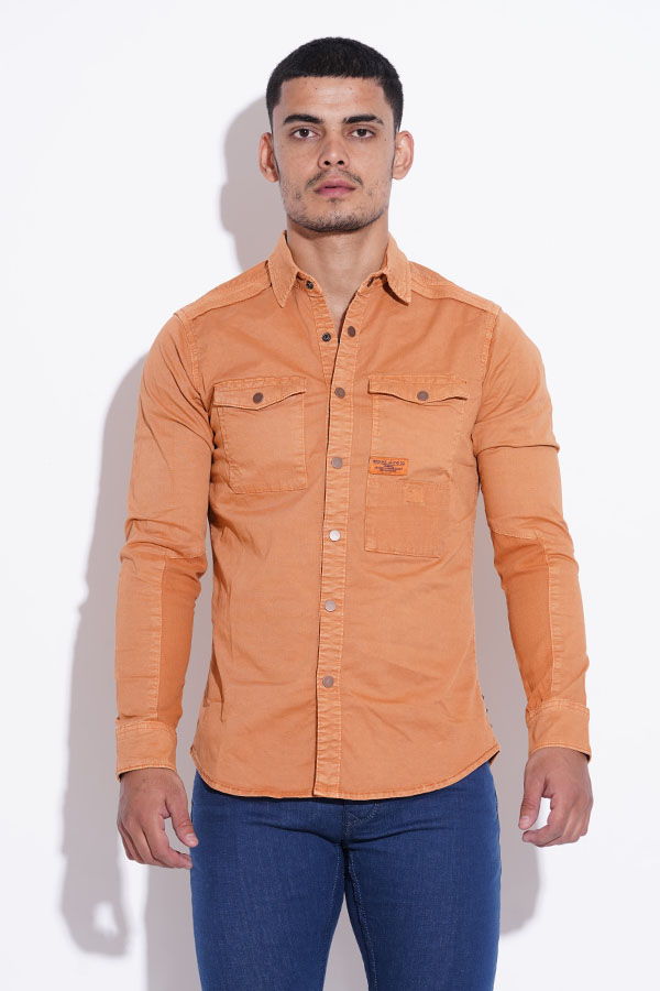 RUST FULL SLEEVE COTTON CASUAL SHACKET SHIRT