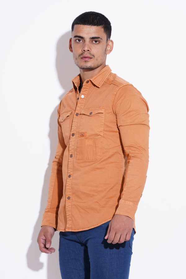 RUST FULL SLEEVE COTTON CASUAL SHACKET SHIRT