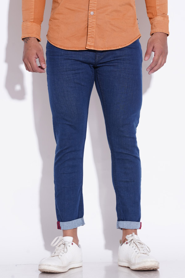 MED BLUE 5 POCKET LOW-RISE ANKLE LENGTH JEANS