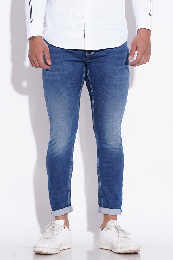 MED BLUE 5 POCKET LOW-RISE ANKLE LENGTH JEANS