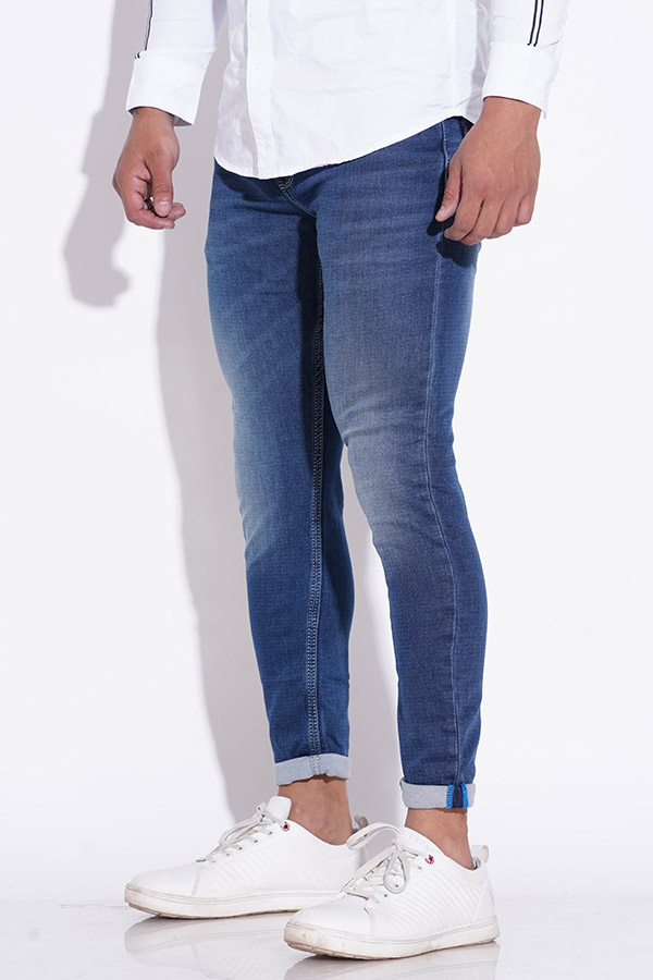 MED BLUE 5 POCKET LOW-RISE ANKLE LENGTH JEANS