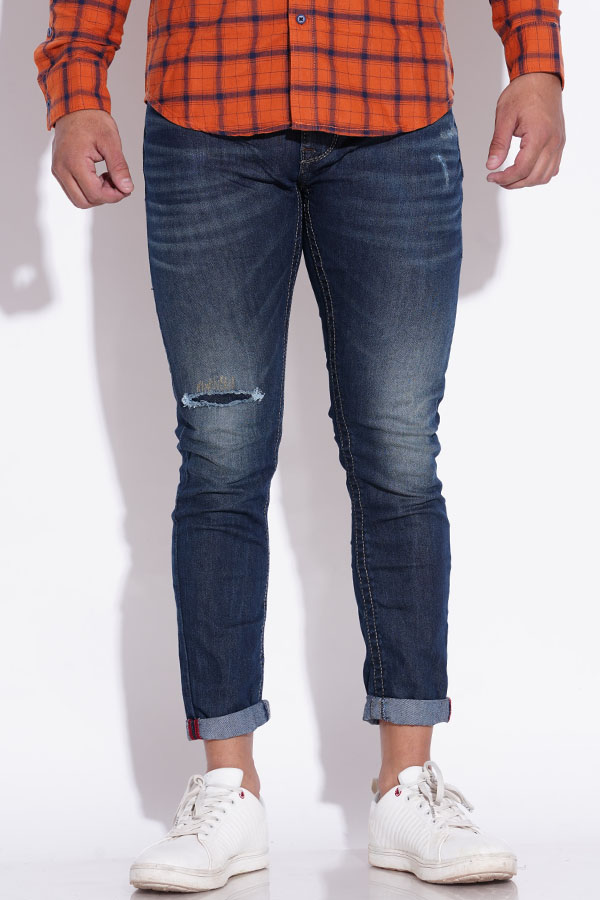 MED BLUE 5 POCKET LOW-RISE ANKLE LENGTH JEANS