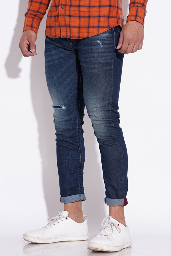 MED BLUE 5 POCKET LOW-RISE ANKLE LENGTH JEANS