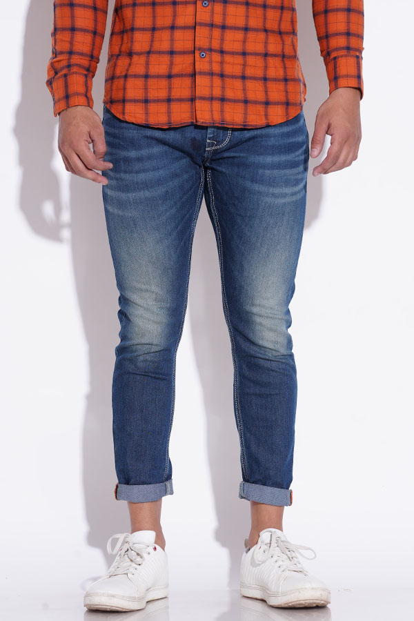 MED BLUE 5 POCKET LOW-RISE ANKLE LENGTH JEANS