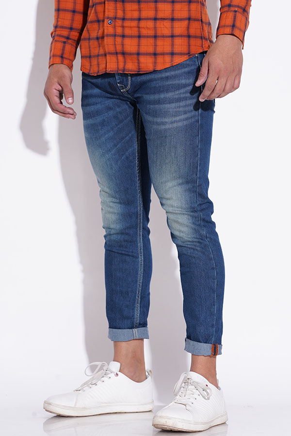 MED BLUE 5 POCKET LOW-RISE ANKLE LENGTH JEANS