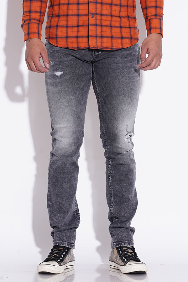 MED GREY 5 POCKET MID-RISE JEANS