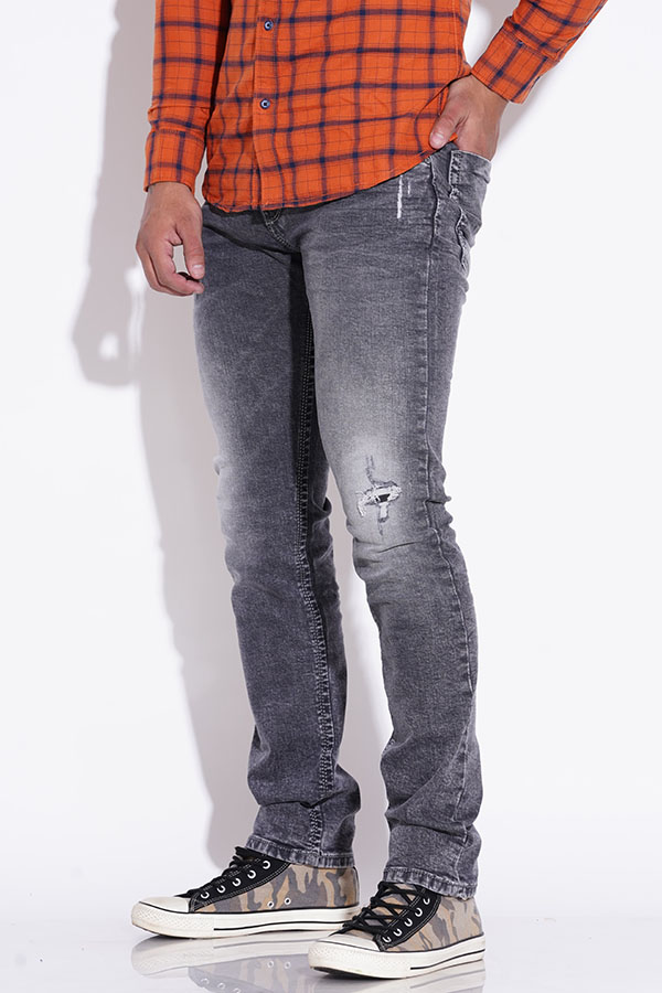 MED GREY 5 POCKET MID-RISE JEANS