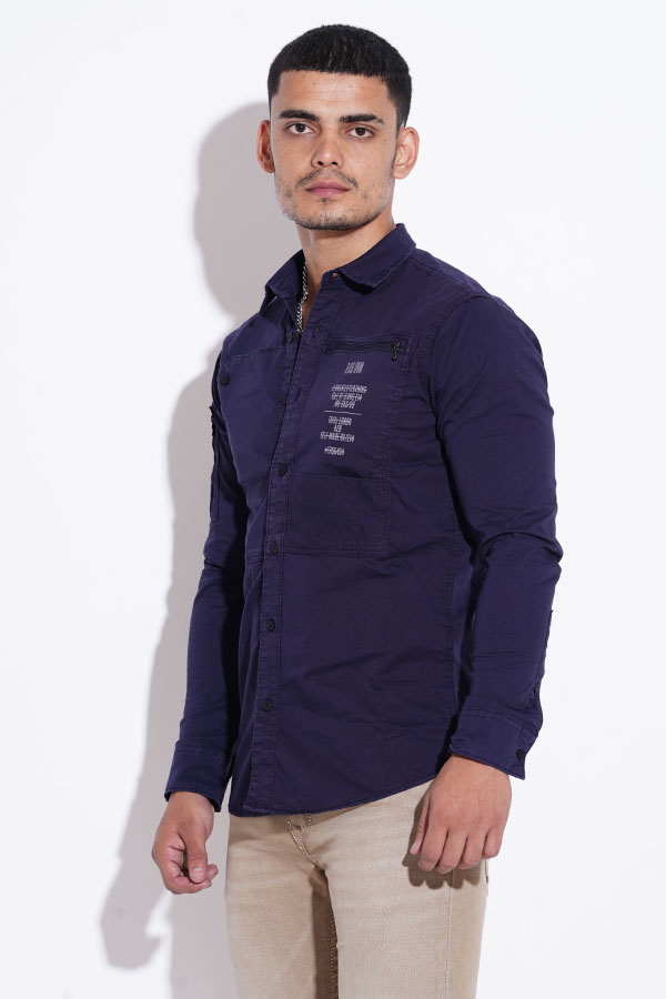 NAVY FULL SLEEVE COTTON CASUAL SHIRT