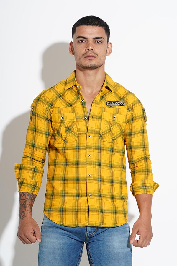 YELLOW FULL SLEEVE CHECK CASUAL SHIRT