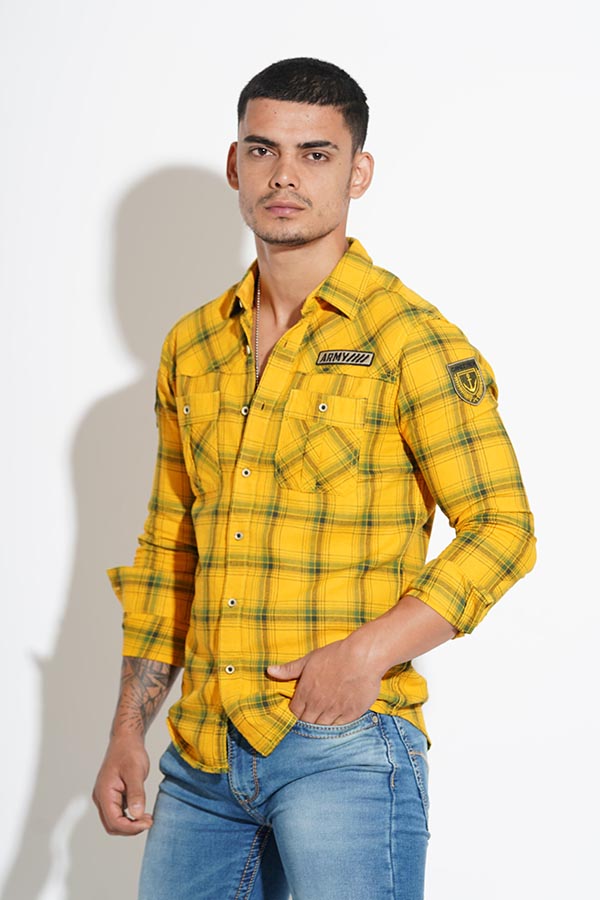 YELLOW FULL SLEEVE CHECK CASUAL SHIRT