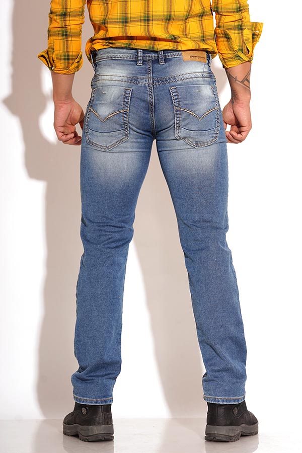 MED BLUE 5 POCKET MIDRISE REGULAR AND STREIGHT FIT JEANS