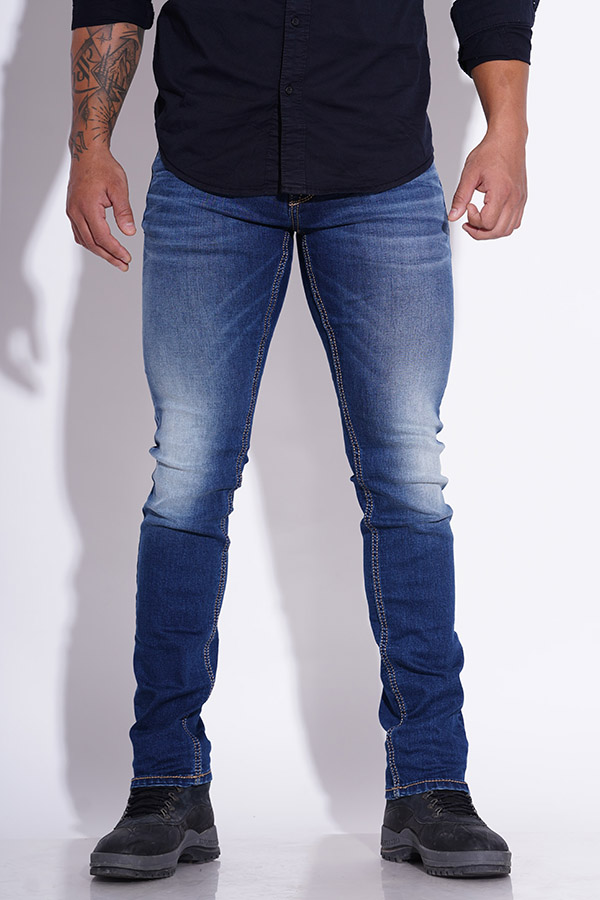 MED BLUE 5 POCKET MID-RISE JEANS