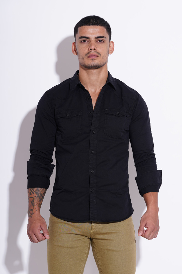 BLACK FULL SLEEVE COTTON CASUAL SHIRT