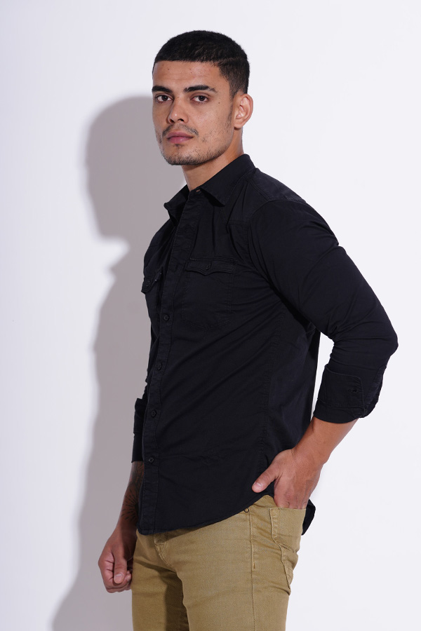 BLACK FULL SLEEVE COTTON CASUAL SHIRT