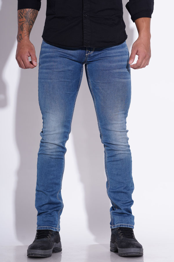 MED BLUE 5 POCKET MID-RISE JEANS