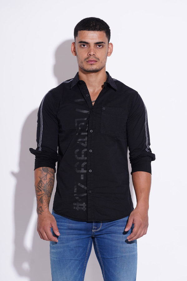 BLACK FULL SLEEVE COTTON CASUAL SHIRT