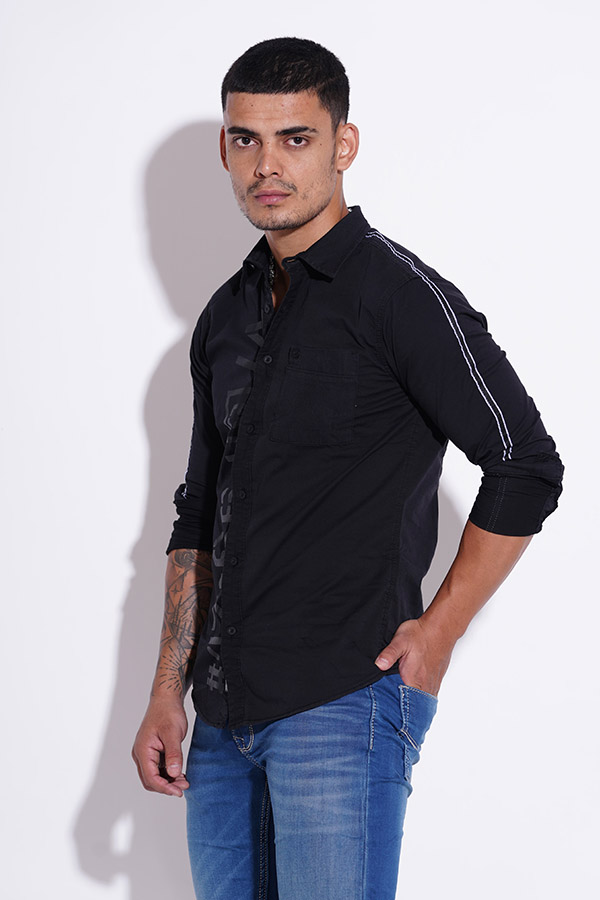 BLACK FULL SLEEVE COTTON CASUAL SHIRT