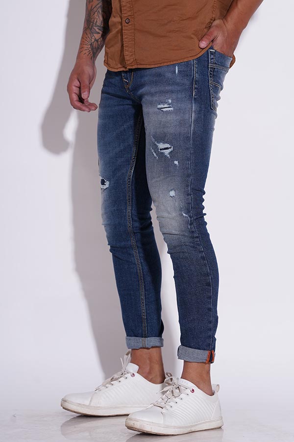 MED BLUE 5 POCKET LOW-RISE ANKLE LENGTH JEANS