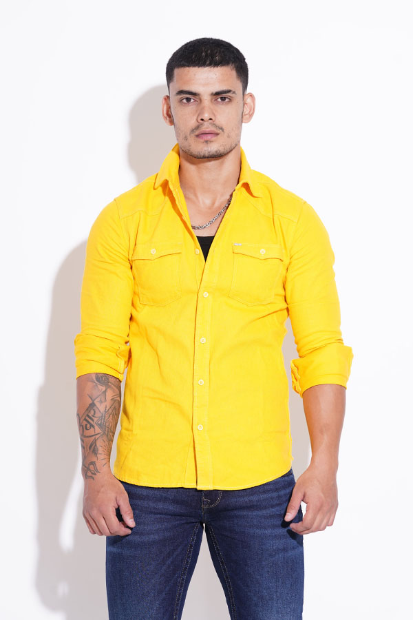 LT YELLOW FULL SLEEVE COTTON CASUAL SHACKET SHIRT