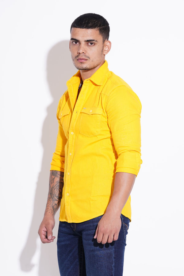 LT YELLOW FULL SLEEVE COTTON CASUAL SHACKET SHIRT