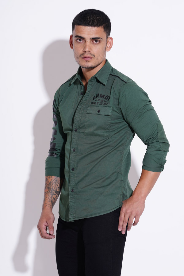 MILITARY GREEN FULL SLEEVE COTTON CASUAL SHIRT