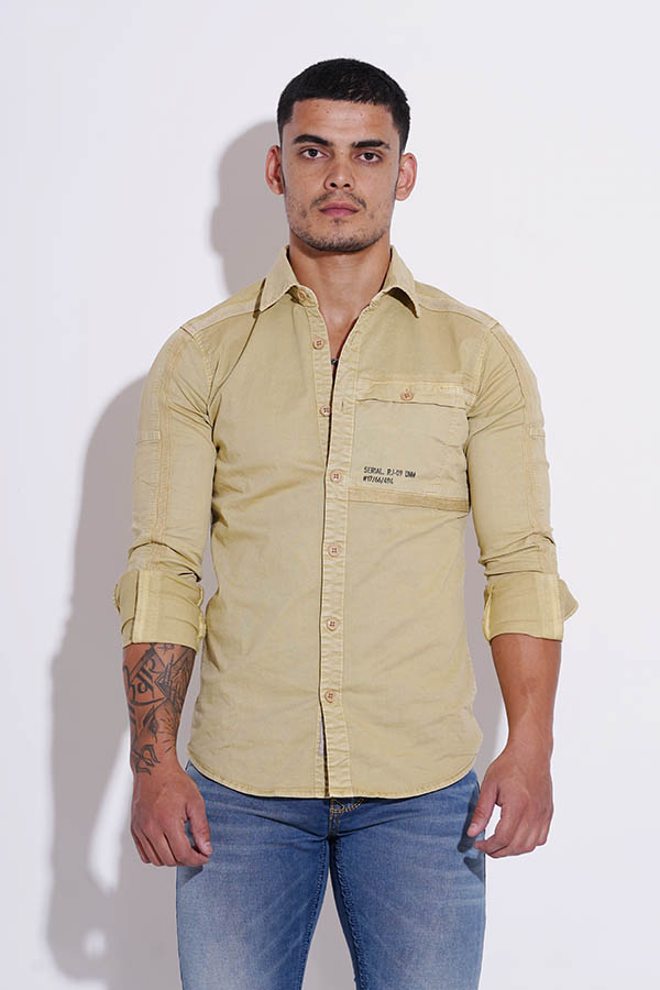 LT KHAKI FULL SLEEVE COTTON CASUAL SHACKET SHIRT