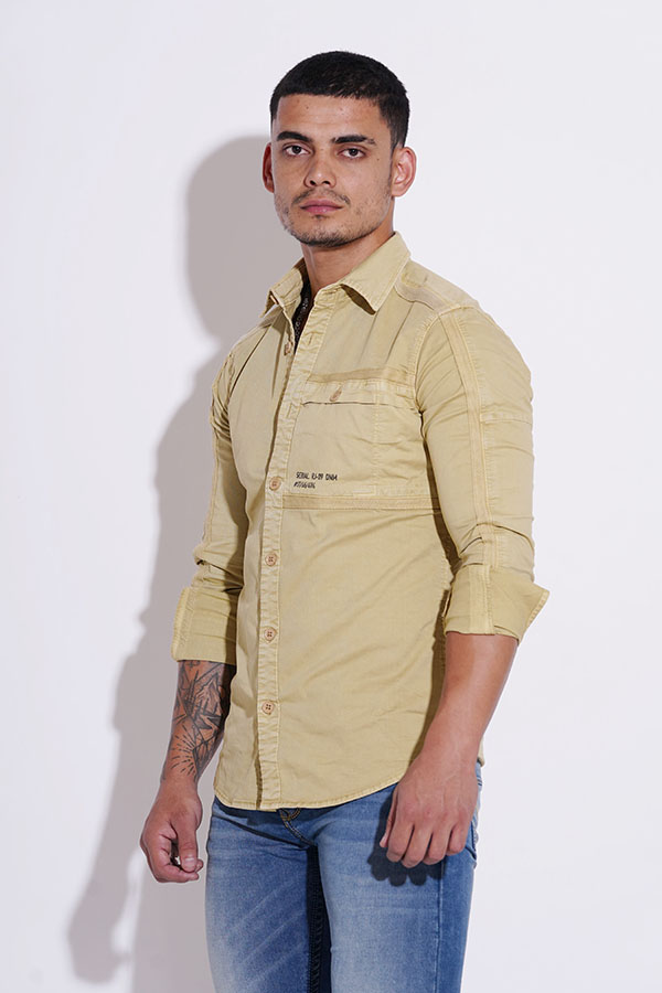 LT KHAKI FULL SLEEVE COTTON CASUAL SHACKET SHIRT