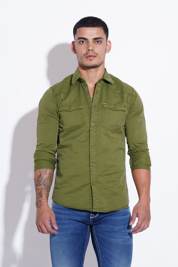 GREEN FULL SLEEVE COTTON CASUAL SHIRT